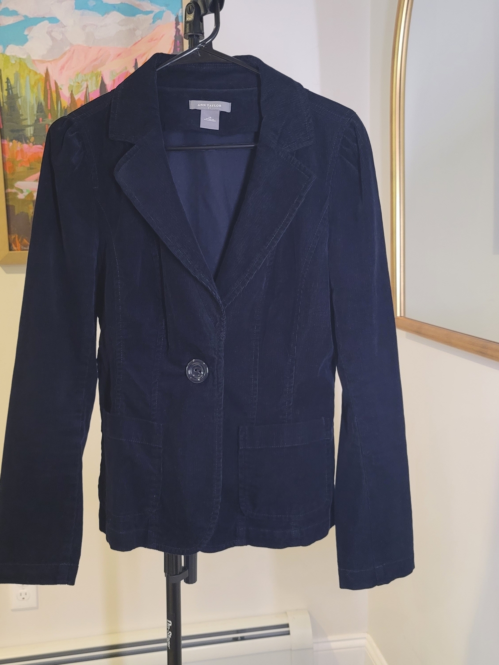 ANN TAYLOR Black Corduroy Blazer Jacket Women's One Button Preppy Size 10